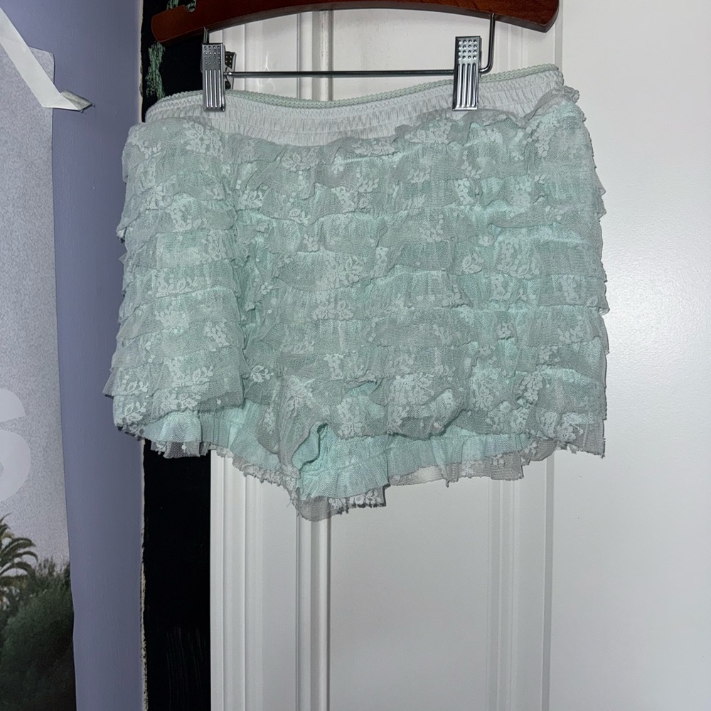 Free People Light Green Lace Ruffle Shorts